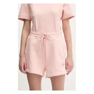 Bavlněné šortky adidas by Stella McCartney dámské, růžová barva, s potiskem, high waist, JI5060