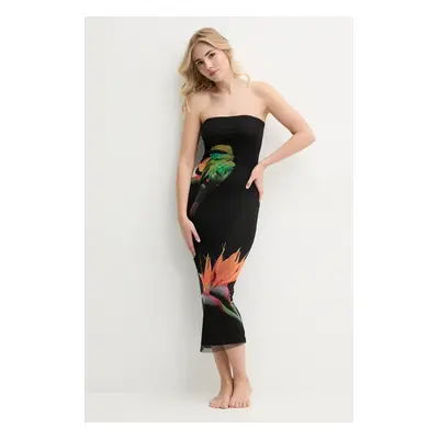 Plážové šaty Desigual COLIBRÍ STRAPLESS černá barva, 25SWMK16