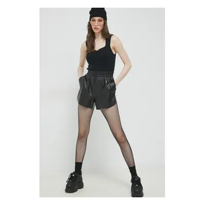 Kraťasy Abercrombie & Fitch dámské, černá barva, hladké, high waist