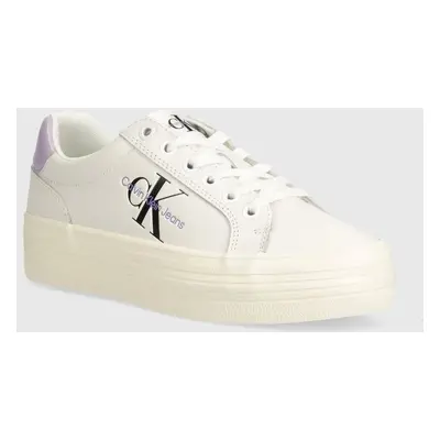 Kožené sneakers boty Calvin Klein Jeans VULC FLATFORM LACEUP LTH šedá barva, YW0YW01474