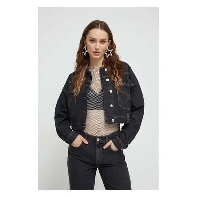 Džínová bunda Moschino Jeans dámská, černá barva, přechodná, oversize