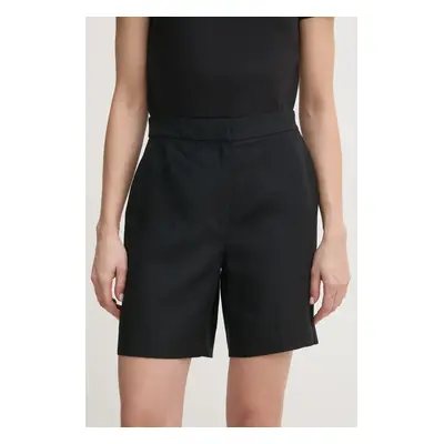 Šortky s příměsí lnu Calvin Klein černá barva, high waist, K20K208380