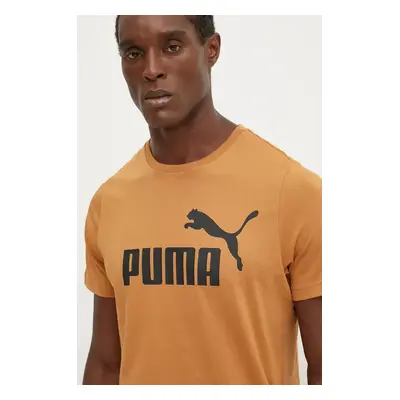 Bavlněné tričko Puma hnědá barva, s potiskem