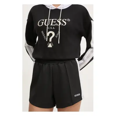 Kraťasy Guess YARROW dámské, černá barva, s aplikací, high waist, V5GD14 KCRU2