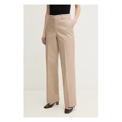 Bavlněné kalhoty Pedro del Hierro dámské, béžová barva, jednoduché, high waist, 7609757