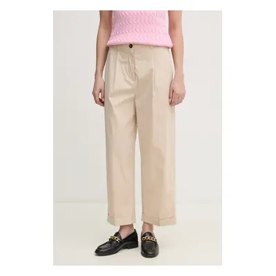 Kalhoty Tommy Hilfiger dámské, béžová barva, střih chinos, high waist, WW0WW44783