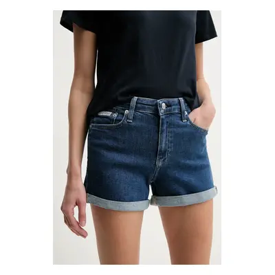 Kraťasy Calvin Klein Jeans dámské, modrá barva, hladké, high waist, J20J225160