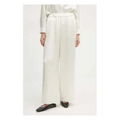 Kalhoty Max Mara Leisure dámské, béžová barva, široké, high waist, 2426136018600