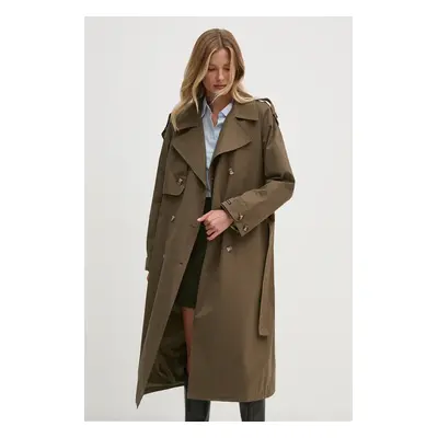 Trench kabát Pepe Jeans BIANCA dámský, zelená barva, přechodný, oversize, PL402446