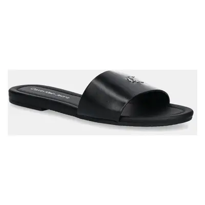 Pantofle Calvin Klein Jeans FLAT SANDAL SLIDE MG dámské, černá barva, YW0YW01697