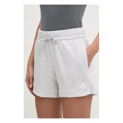 Kraťasy adidas Essentials dámské, šedá barva, melanžové, high waist, JC5927