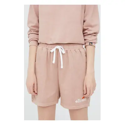 Bavlněné šortky Ellesse dámské, růžová barva, s aplikací, high waist, SGM13151-PINK