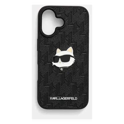 Obal na telefon Karl Lagerfeld iPhone 16 6.1 černá barva, KLHCP16SPGKLCHPK