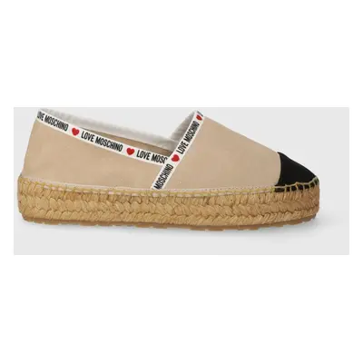 Semišové espadrilky Love Moschino béžová barva, na platformě, JA10553G0IIG0131