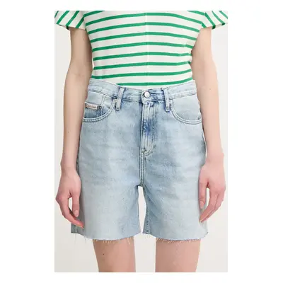 Džínové šortky Calvin Klein Jeans dámské, modrá barva, hladké, high waist, J20J225155