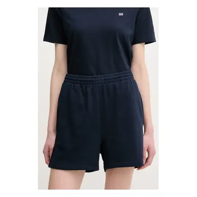 Kraťasy Tommy Hilfiger dámské, tmavomodrá barva, hladké, high waist, UW0UW05800