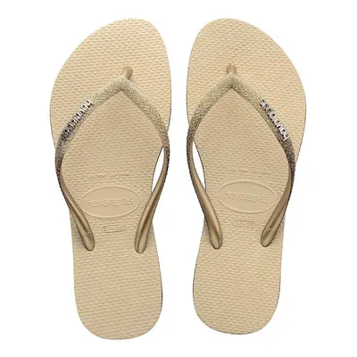 Žabky Havaianas SLIM SPARKLE II dámské, béžová barva, na plochém podpatku, 4146093.0154