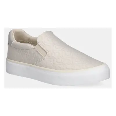 Kecky Calvin Klein VULC SLIP ON - JACQ béžová barva, HW0HW02411