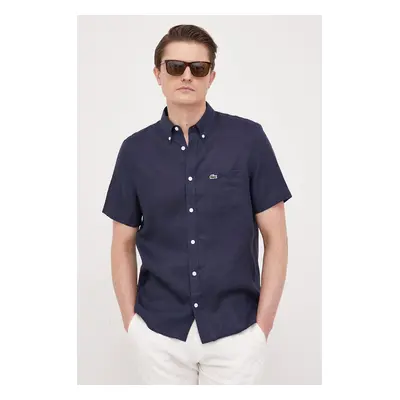 Plátěná košile Lacoste tmavomodrá barva, regular, s límečkem button-down