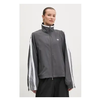 Bunda adidas Originals WOVEN TT ZIP dámská, šedá barva, přechodná, oversize, JY8879