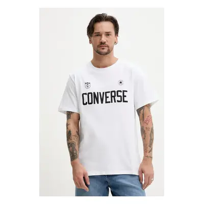 Bavlněné tričko Converse bílá barva, s potiskem, 10027363-A02