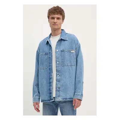 Džínová košile Calvin Klein Jeans pánská, modrá barva, relaxed, s klasickým límcem, J30J326023