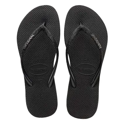 Žabky Havaianas SLIM SPARKLE II dámské, černá barva, na plochém podpatku, 4146093.0090