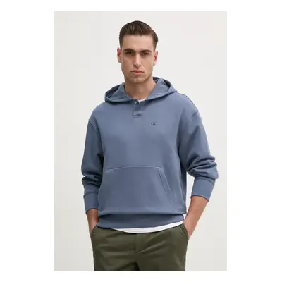 Bavlněná mikina Calvin Klein Jeans pánská, modrá barva, s kapucí, hladká, J30J327227