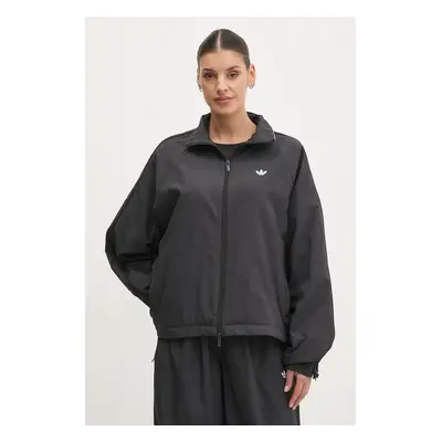 Bunda adidas Originals WOVEN TT ZIP černá barva, přechodná, oversize, JX9204