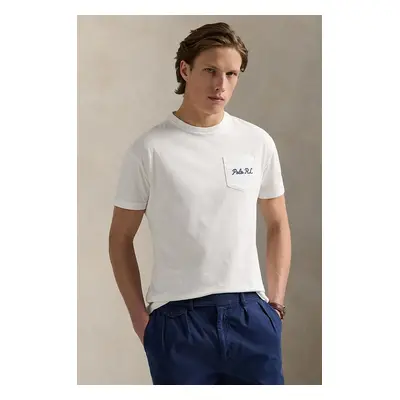 Bavlněné tričko Polo Ralph Lauren bílá barva, s potiskem, 710969631