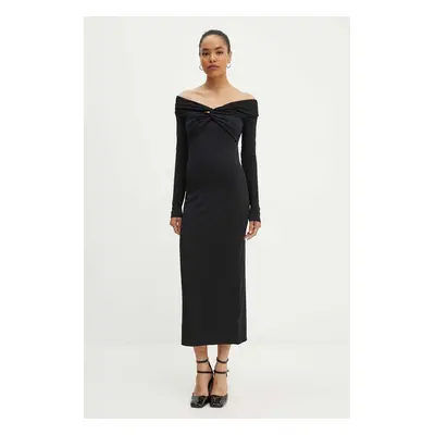 Šaty Rotate Off Shoulder Dress černá barva, midi, 113026100