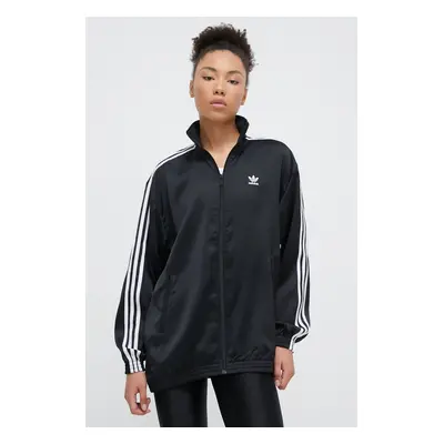 Mikina adidas Originals Loose Satin dámská, černá barva, s aplikací, IU2516