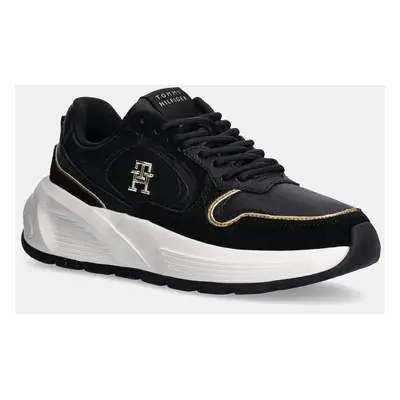 Kožené sneakers boty Tommy Hilfiger CHUNKY FASHION RUNNER černá barva, FW0FW08129