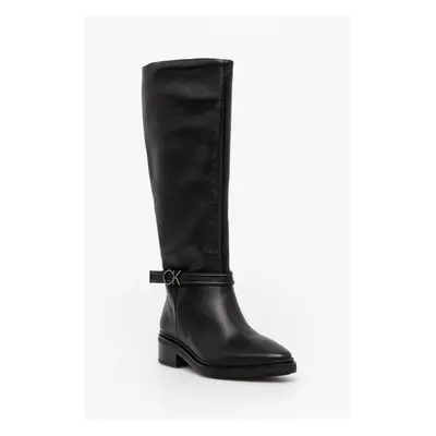 Kožené kozačky Calvin Klein HEEL KNEE BOOT 30 W/HW LTH dámské, černá barva, na platformě, HW0HW0