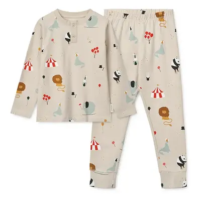 Dětské bavlněné pyžamo Liewood Wilhelm Printed Pyjamas Set béžová barva, LW19854