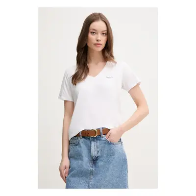 Bavlněné tričko Pepe Jeans MACY V-NECK bílá barva, PL506051