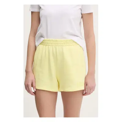 Bavlněné šortky Dkny dámské, žlutá barva, hladké, high waist, DP5S5252