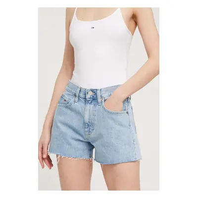 Džínové šortky Tommy Jeans dámské, hladké, high waist, DW0DW17644