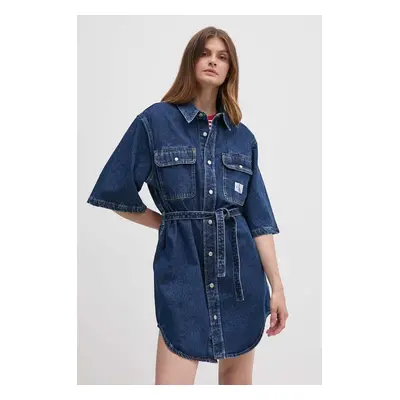 Džínové šaty Calvin Klein Jeans tmavomodrá barva, mini, oversize, J20J224748