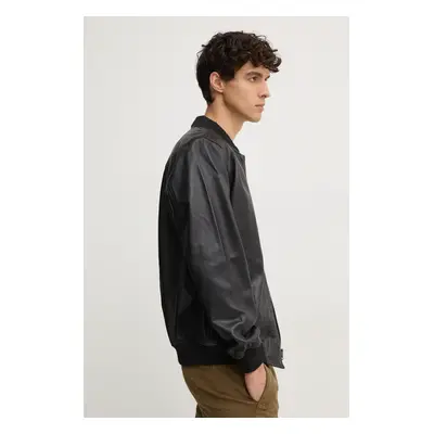 Kožená bunda bomber Pepe Jeans TORNO pánská, černá barva, přechodná, PM402986