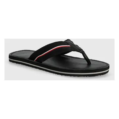 Žabky Tommy Hilfiger LEATHER BEACH SANDAL pánské, černá barva, FM0FM05027