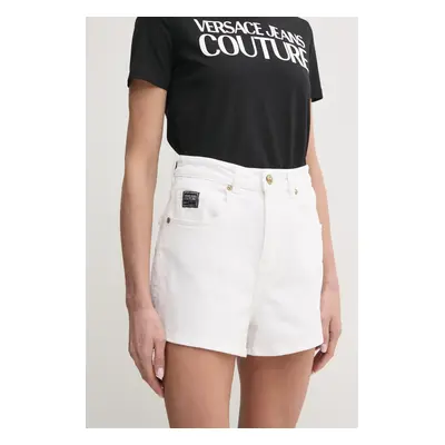 Džínové šortky Versace Jeans Couture dámské, bílá barva, hladké, high waist, 78HAD514 CEWR1