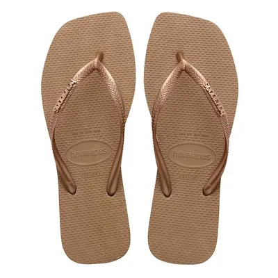 Žabky Havaianas SQUARE LOGO METALLIC dámské, zlatá barva, na plochém podpatku, 4148257.5282