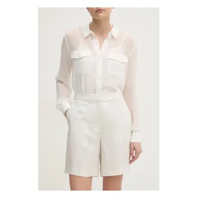 Šortky s příměsí lnu Calvin Klein béžová barva, high waist, K20K208380