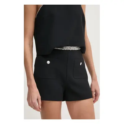 Kraťasy Sisley dámské, černá barva, s aplikací, high waist, 437SL901H