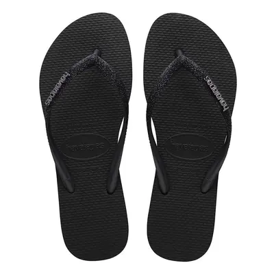 Žabky Havaianas SLIM GLITTER II dámské, černá barva, na plochém podpatku, 4146975.1069