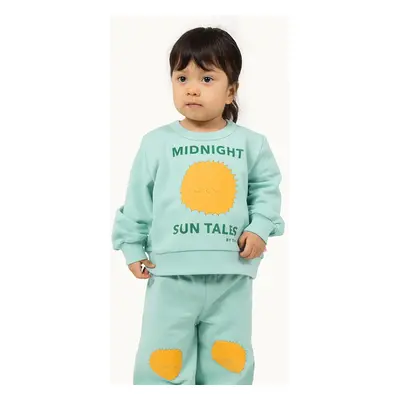 Dětská bavlněná mikina Tinycottons SUN TALES GRAPHIC BABY SWEATSHIRT zelená barva, s potiskem, S