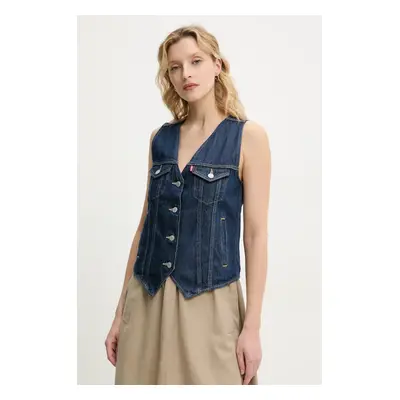 Džínová vesta Levi's LOOSE VEST H125 tmavomodrá barva, jednořadá, 001T9