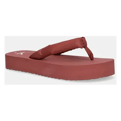 Žabky Calvin Klein Jeans BEACH SANDAL FLATFORM TTXR SATIN dámské, růžová barva, na platformě, YW