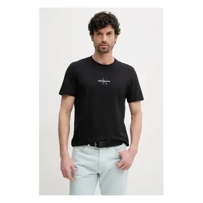 Bavlněné tričko Calvin Klein Jeans černá barva, s aplikací, J30J325649